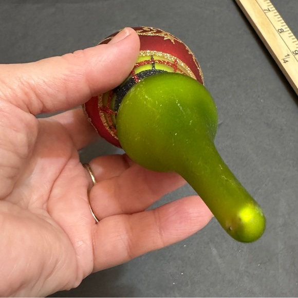 Glass Blown Red & Green Christmas Tree Ornament - Picture 5 of 8